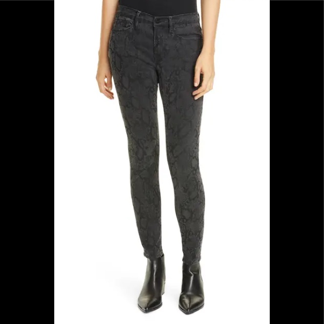 Frame Denim Le Skinny Jeans Black Grey Snake Print 24
